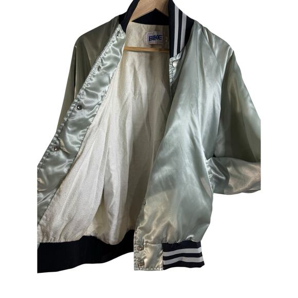 Vintage Satin Bomber Jacket Unisex Large Gray 70s 80s Harrington Coat Varsity - Picture 5 of 9